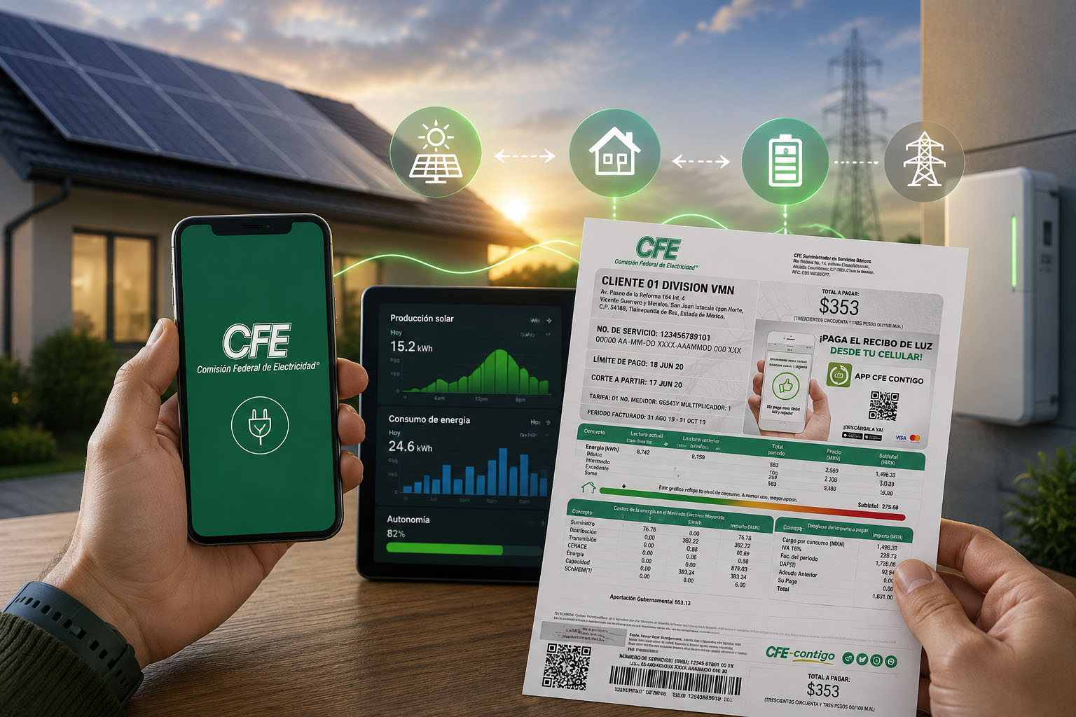Recibo de CFE alto aunque los paneles solares funcionan correctamente
